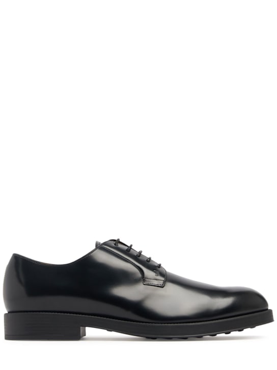 Tod's: Lace-up leather derby shoes - Black - men_0 | Luisa Via Roma