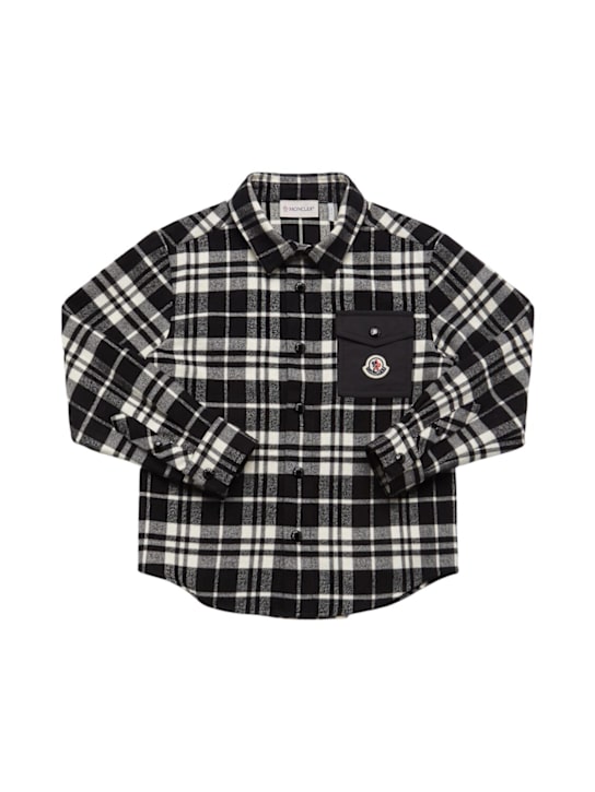 Moncler: Checked cotton shirt w/ pocket - ブラック/ホワイト - kids-boys_0 | Luisa Via Roma