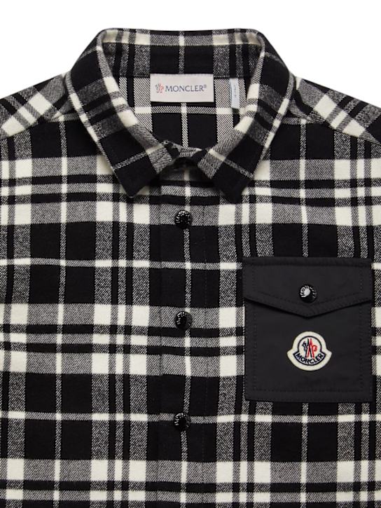 Moncler: Checked cotton shirt w/ pocket - ブラック/ホワイト - kids-boys_1 | Luisa Via Roma
