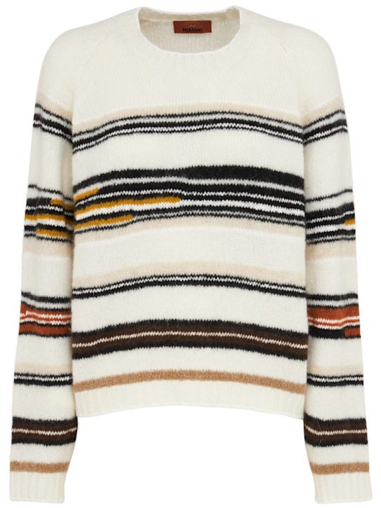 Missoni: Striped intarsia crewneck sweater - White/Multi - women_0 | Luisa Via Roma