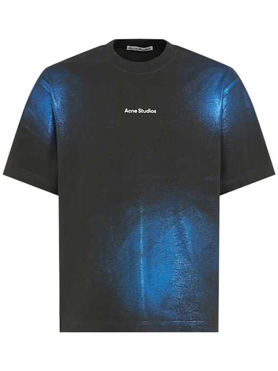 Acne Studios: Exford Foil logo cotton jersey t-shirt - Blue/Khaki - men_0 | Luisa Via Roma