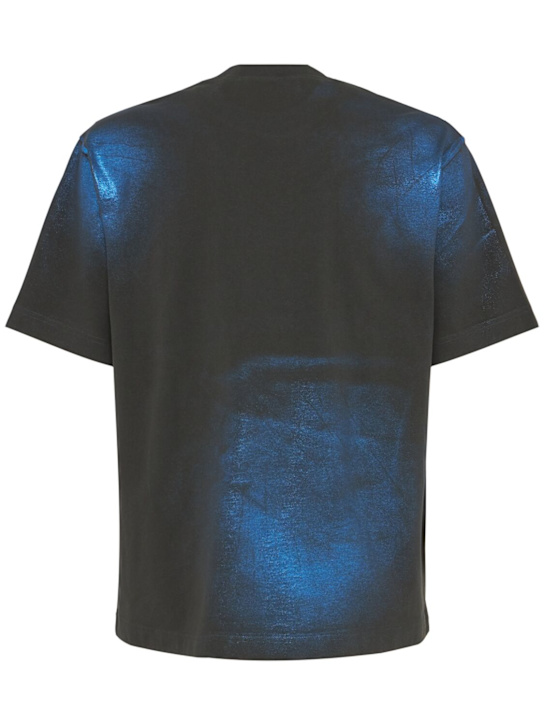 Acne Studios: Exford Foil logo cotton jersey t-shirt - Blue/Khaki - men_1 | Luisa Via Roma
