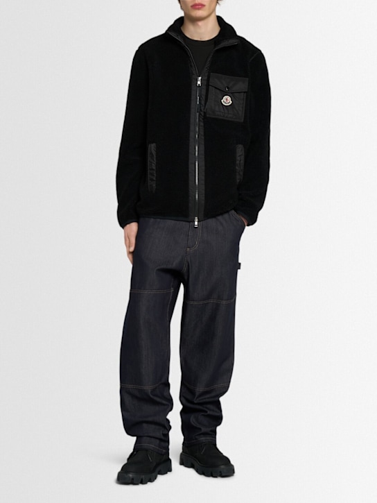 Moncler: Teddy tech zip-up jacket with pocket - men_1 | Luisa Via Roma