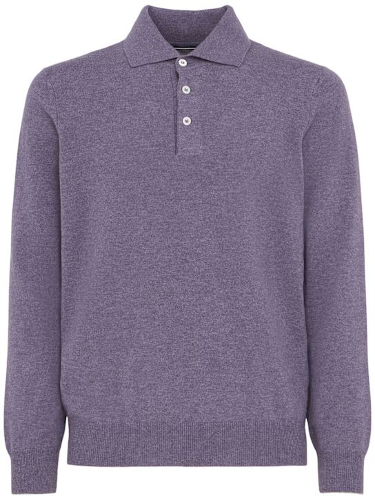 Brunello Cucinelli: Cashmere knit l/s polo - アイリス - men_0 | Luisa Via Roma