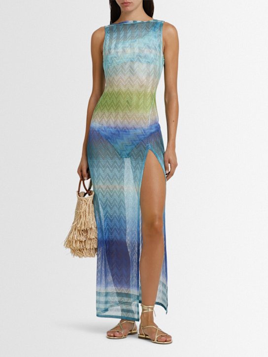 Missoni: Printed degradé cover up long dress - Blue/Green - women_1 | Luisa Via Roma