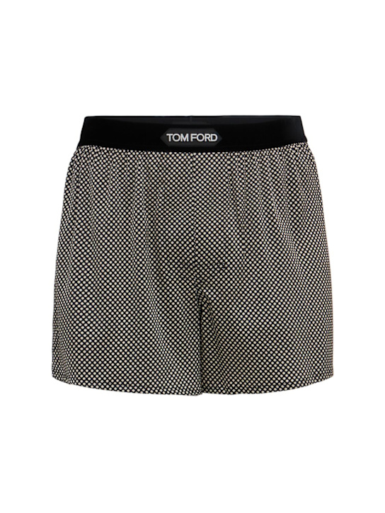 Tom Ford: Graphic print silk boxer shorts - Black/Ecru - men_0 | Luisa Via Roma