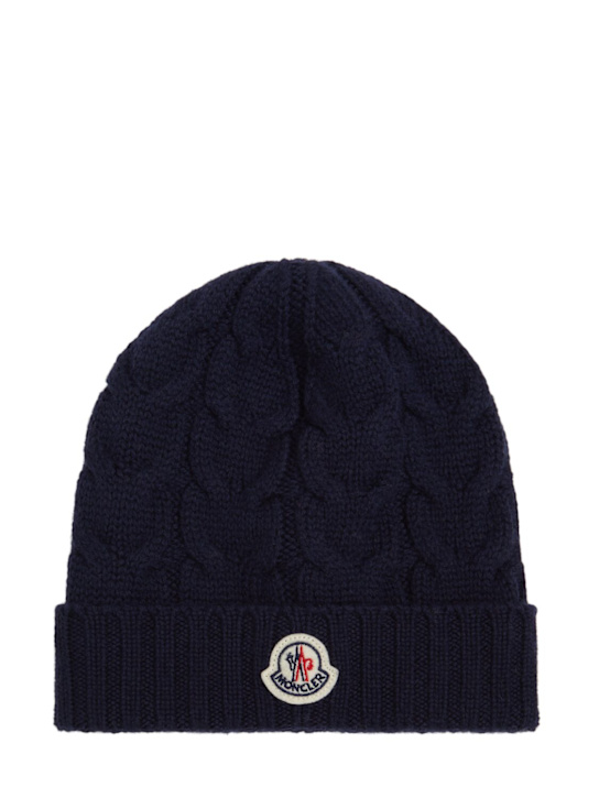 Moncler: Virgin wool beanie - ミッドナイトブルー - kids-boys_0 | Luisa Via Roma