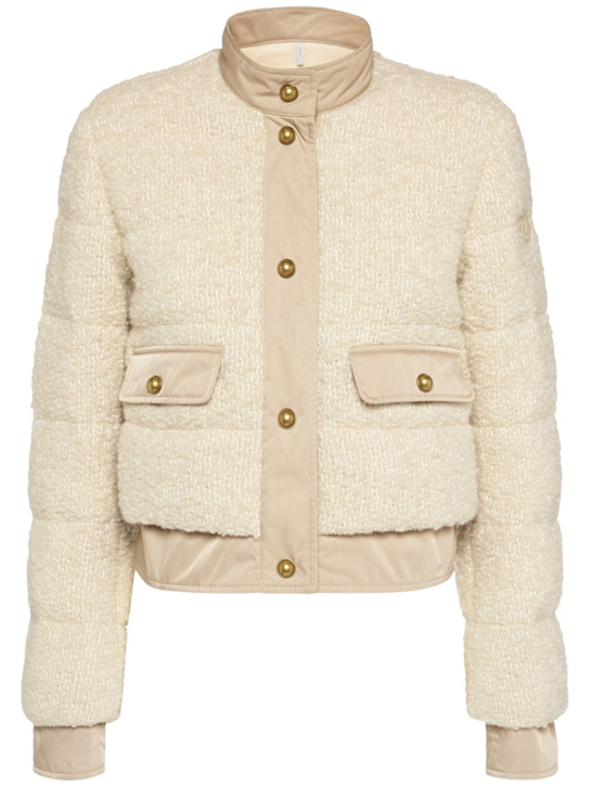 Moncler: Blandy wool blend bouclé down jacket - Beige - women_0 | Luisa Via Roma