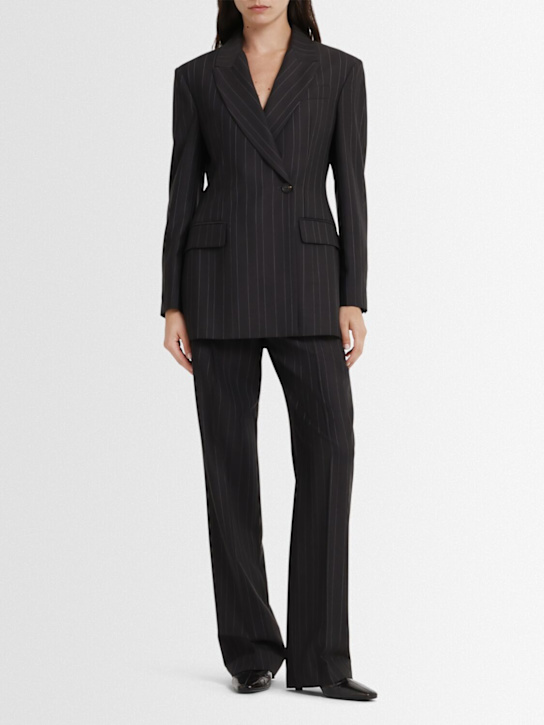 Brunello Cucinelli: Pinstripe wool suit-type blazer - Chocolate/White - women_1 | Luisa Via Roma