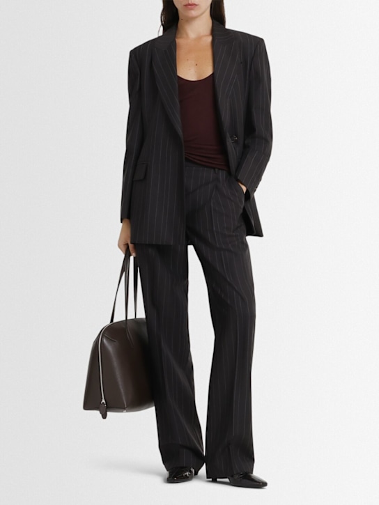 Brunello Cucinelli: Pinstripe wool pants - Brown/White - women_1 | Luisa Via Roma