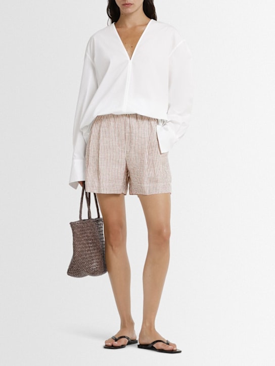 Brunello Cucinelli: Striped linen Bermuda shorts - Brown/White - women_1 | Luisa Via Roma
