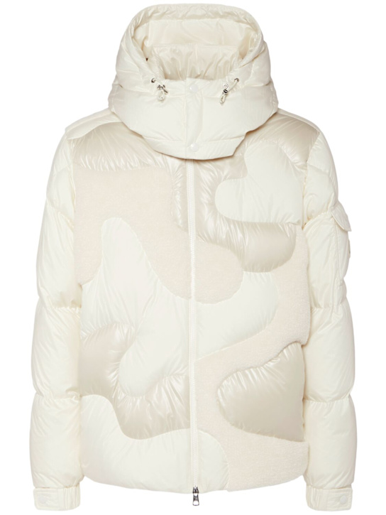 Moncler: Candes tech intarsia down jacket - White - men_0 | Luisa Via Roma