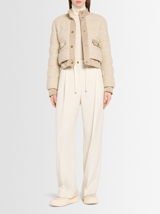 Moncler: Blandy wool blend bouclé down jacket - Beige - women_1 | Luisa Via Roma
