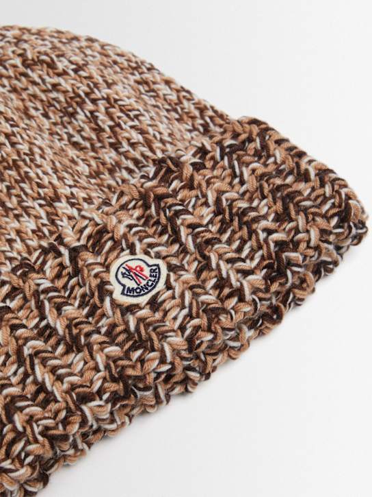 Moncler: Mouliné virgin wool beanie - Brown - women_1 | Luisa Via Roma