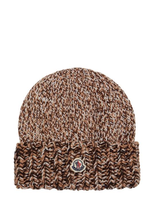 Moncler: Mouliné virgin wool beanie - Brown - women_0 | Luisa Via Roma