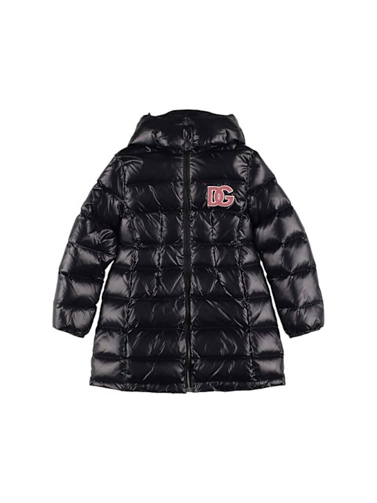 Dolce&Gabbana: Hooded nylon down coat - ブラック - kids-girls_0 | Luisa Via Roma