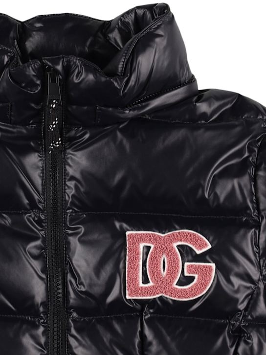 Dolce&Gabbana: Hooded nylon down coat - ブラック - kids-girls_1 | Luisa Via Roma