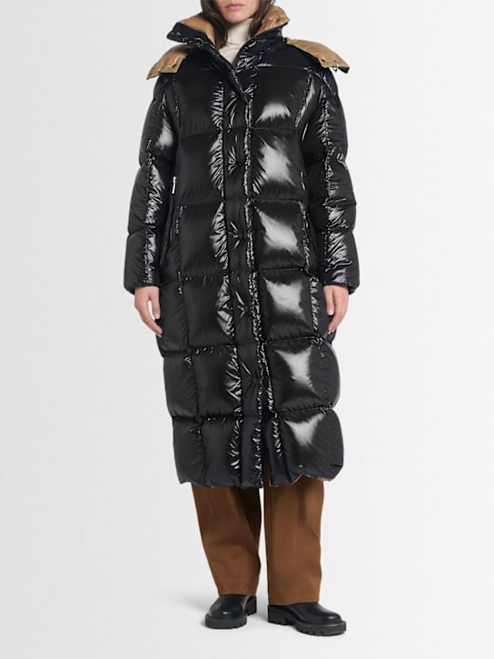 Moncler: Parnaiba long shiny nylon down jacket - Schwarz - women_1 | Luisa Via Roma