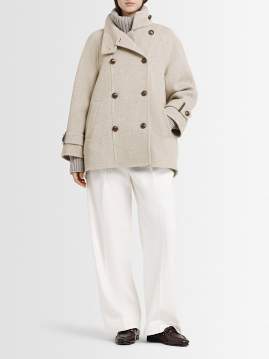 Brunello Cucinelli: Double breast wool blend short coat - Beige - women_1 | Luisa Via Roma