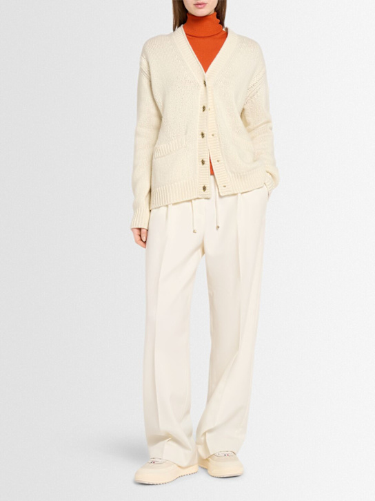 Moncler: Wool & cashmere v-neck cardigan - White - women_1 | Luisa Via Roma