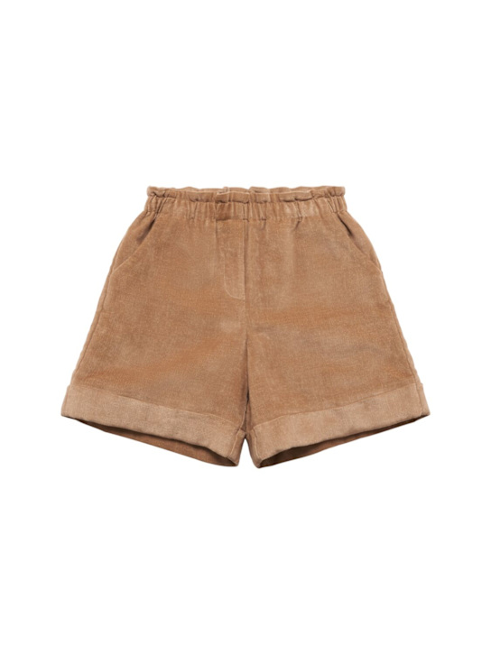 Moncler: Shorts in millerighe di misto viscosa morbida - kids-girls_0 | Luisa Via Roma