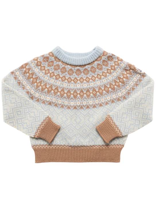 Moncler: Maglia in misto lana bouclé - Celeste - kids-girls_0 | Luisa Via Roma