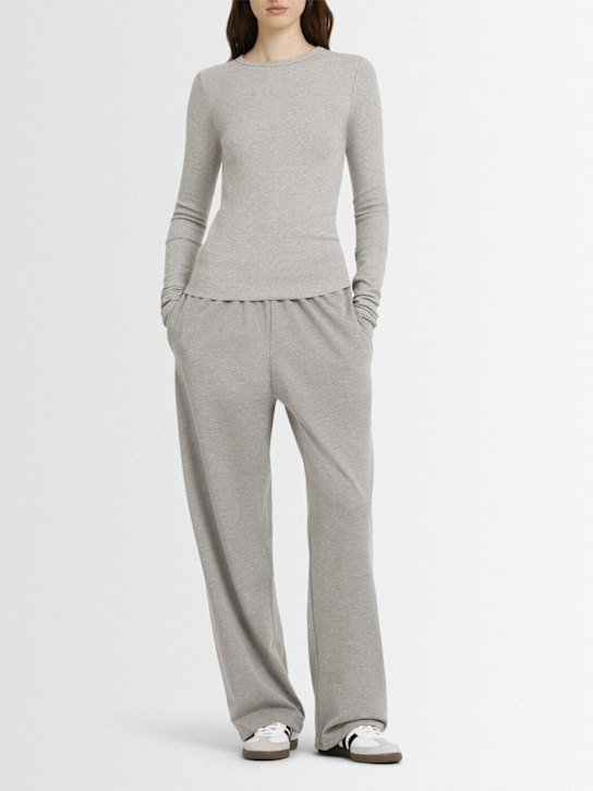 Éterne: Fitted long sleeve cotton blend top - Heather Grey - women_1 | Luisa Via Roma