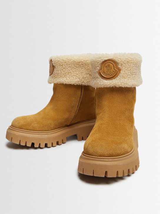 Moncler: Stivali medi Petit Aurea in camoscio - Camel Beige - kids-girls_1 | Luisa Via Roma