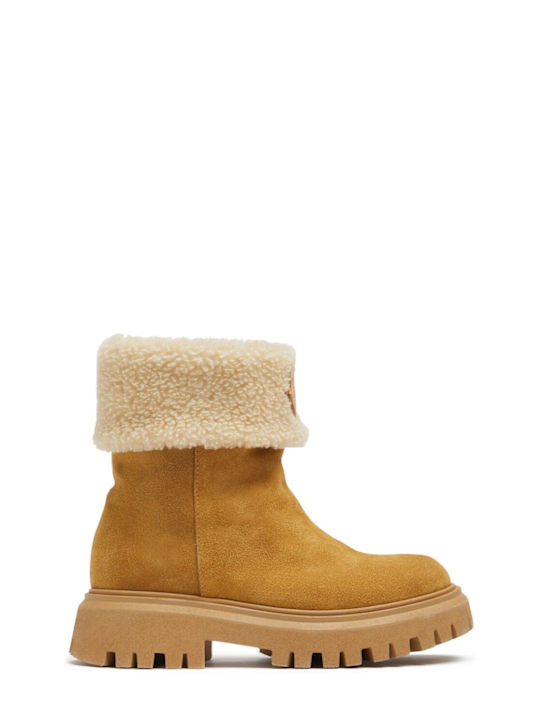 Moncler: Stivali medi Petit Aurea in camoscio - Camel Beige - kids-girls_0 | Luisa Via Roma