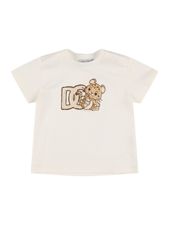 Dolce&Gabbana: Printed cotton jersey t-shirt - オフホワイト - kids-boys_0 | Luisa Via Roma