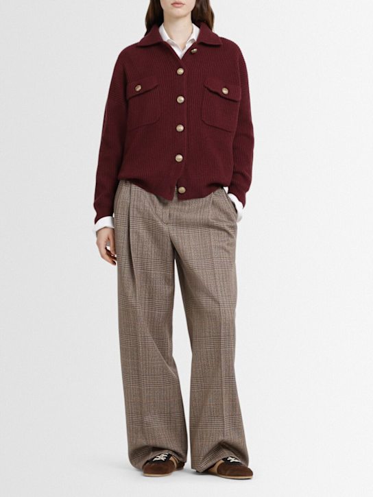 Brunello Cucinelli: Buttoned rib knit cardigan - Burgundy - women_1 | Luisa Via Roma
