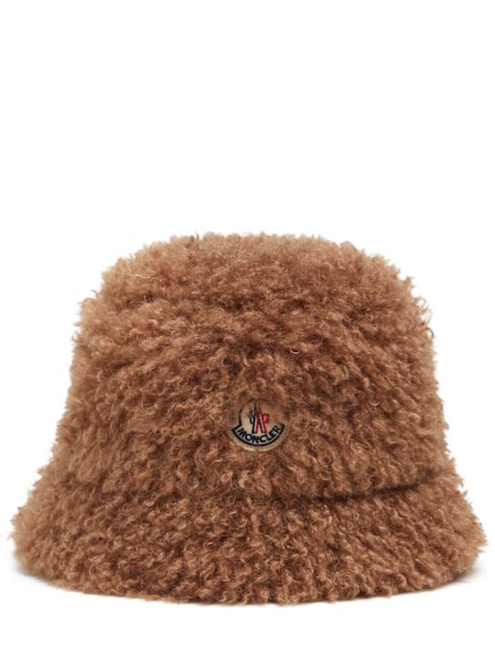 Moncler: Tech teddy bucket hat - Brown - women_0 | Luisa Via Roma