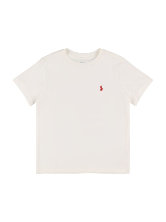Polo Ralph Lauren: T-shirt in jersey di cotone con logo ricamato - Bianco - kids-girls_0 | Luisa Via Roma