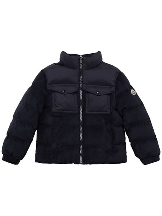Moncler: Camul velvet tech down jacket - ネイビー - kids-boys_0 | Luisa Via Roma
