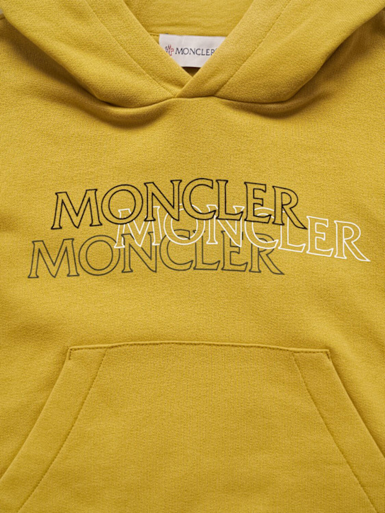 Moncler: Triple logo cotton hoodie - イエロー - kids-boys_1 | Luisa Via Roma