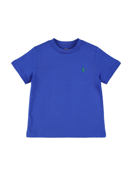 Polo Ralph Lauren: T-shirt in jersey di cotone con logo - Blu - kids-girls_0 | Luisa Via Roma