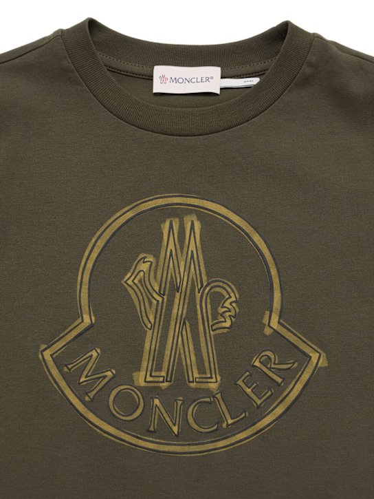 Moncler: Scribble logo cotton t-shirt - オリーブグリーン - kids-boys_1 | Luisa Via Roma