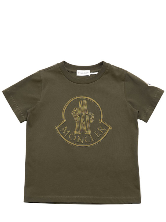 Moncler: Scribble logo cotton t-shirt - オリーブグリーン - kids-boys_0 | Luisa Via Roma