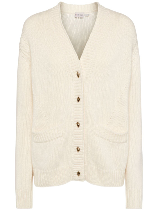 Moncler: Wool & cashmere v-neck cardigan - White - women_0 | Luisa Via Roma
