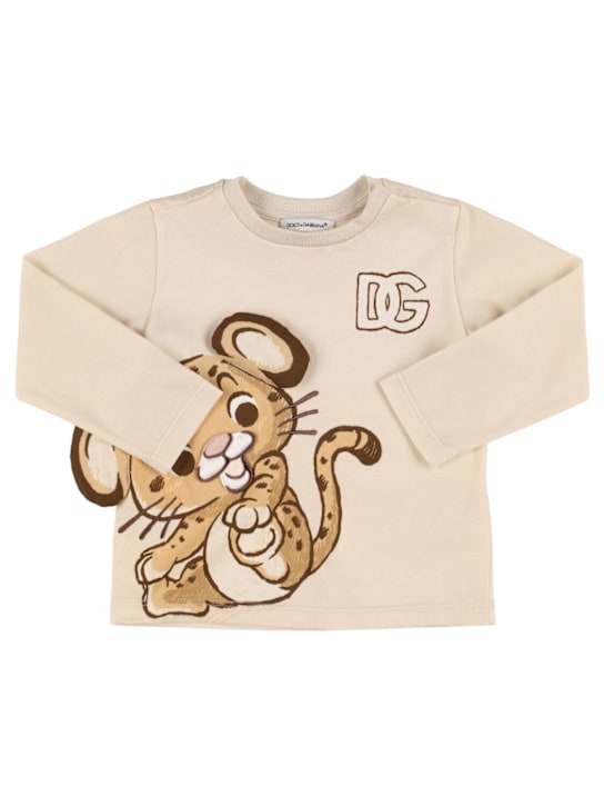 Dolce&Gabbana: Printed cotton jersey t-shirt - ベージュ - kids-boys_0 | Luisa Via Roma