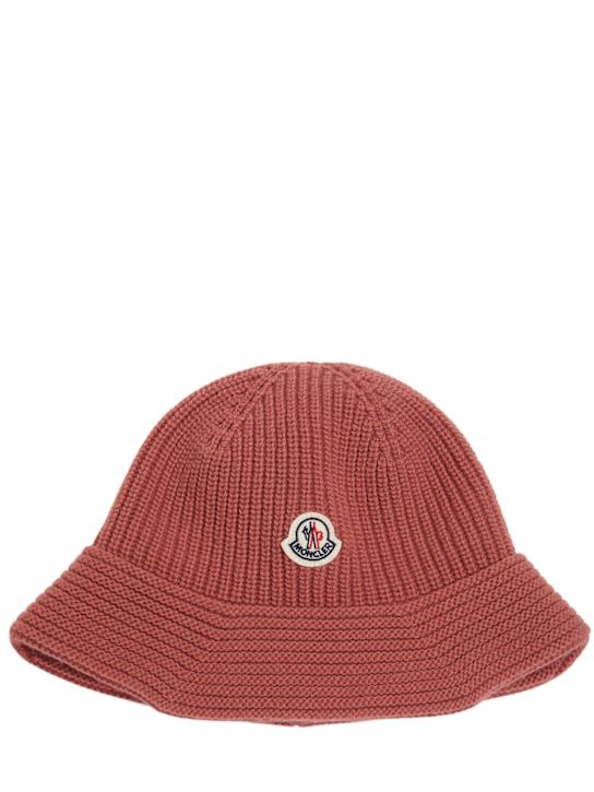 Moncler: Cappello bucket in lana vergine cardata - Rosa Pesca - kids-girls_0 | Luisa Via Roma