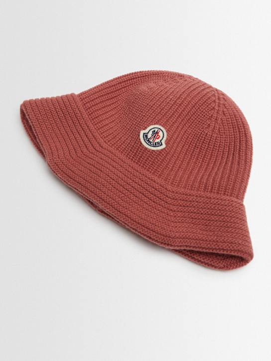 Moncler: Cappello bucket in lana vergine cardata - Rosa Pesca - kids-girls_1 | Luisa Via Roma