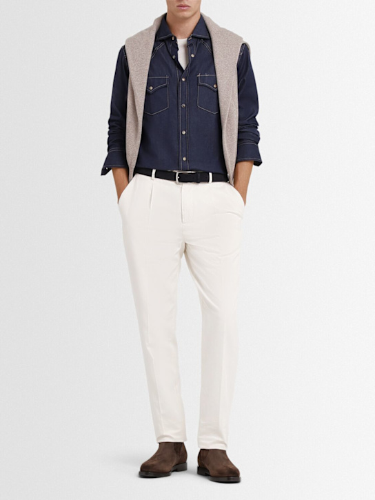 Brunello Cucinelli: Western cotton denim shirt - Denim Scuro - men_1 | Luisa Via Roma