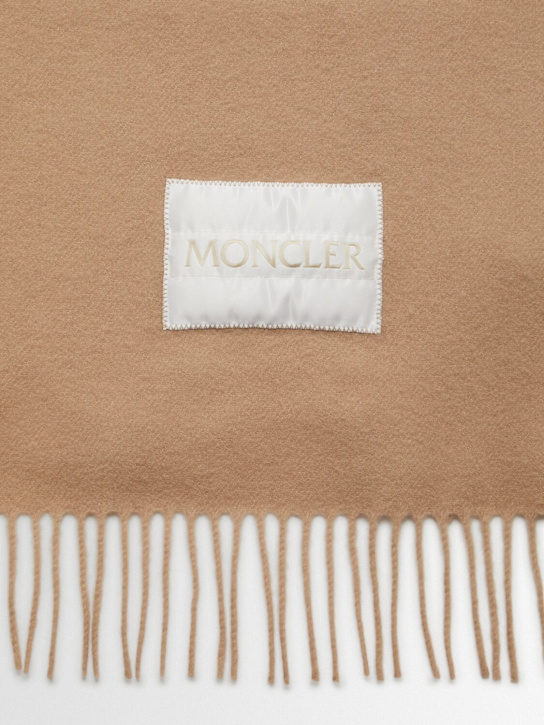 Moncler: Logo felted virgin wool scarf - Bone Beige - women_1 | Luisa Via Roma