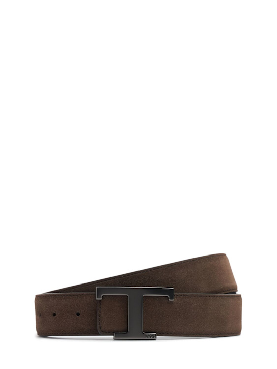 Tod's: 3.5cm T Logo suede belt - men_0 | Luisa Via Roma