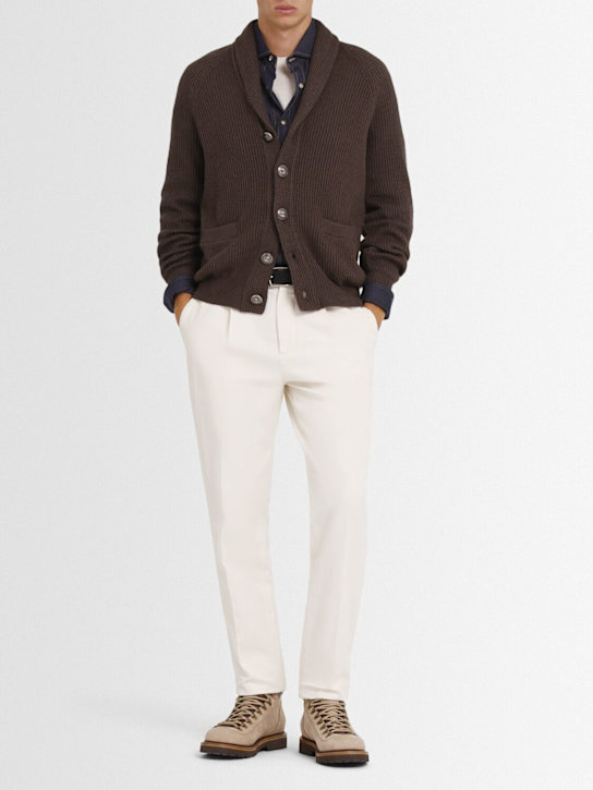 Brunello Cucinelli: Cotton cardigan - Dark Brown - men_1 | Luisa Via Roma