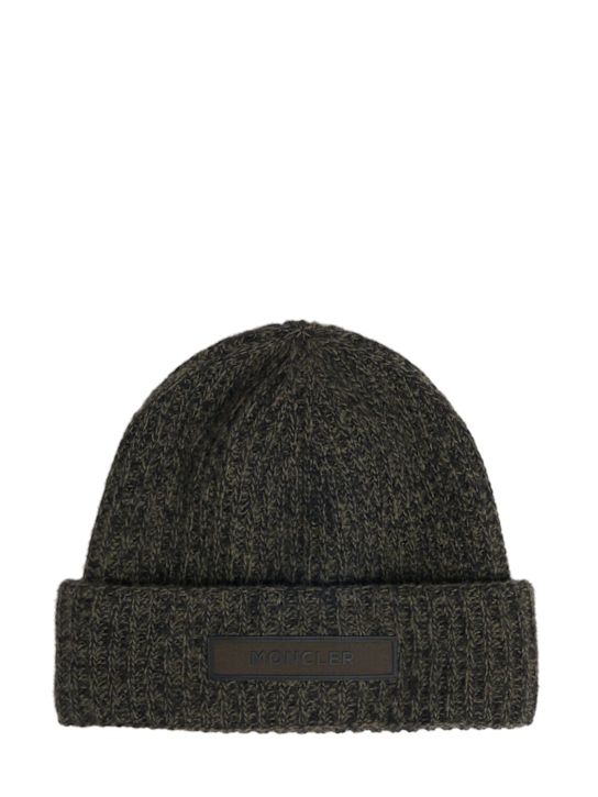 Moncler: Mouliné wool & cashmere beanie - ダークグリーン - men_0 | Luisa Via Roma