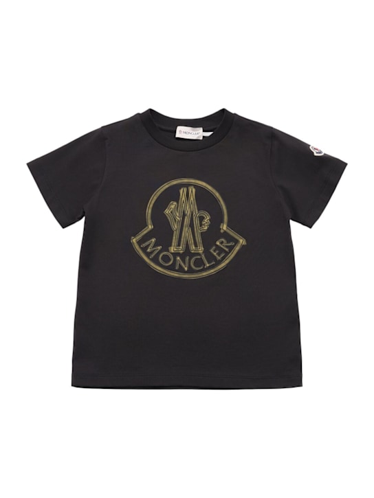 Moncler: Scribble logo cotton t-shirt - ブラック - kids-boys_0 | Luisa Via Roma