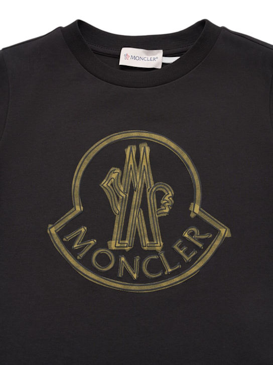 Moncler: Scribble logo cotton t-shirt - ブラック - kids-boys_1 | Luisa Via Roma