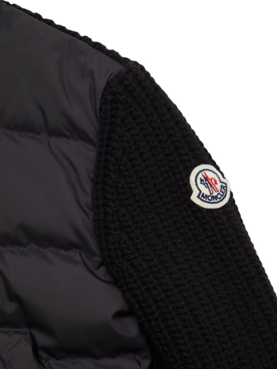 Moncler: Wool & tech zip-up down cardigan - Black - kids-boys_1 | Luisa Via Roma